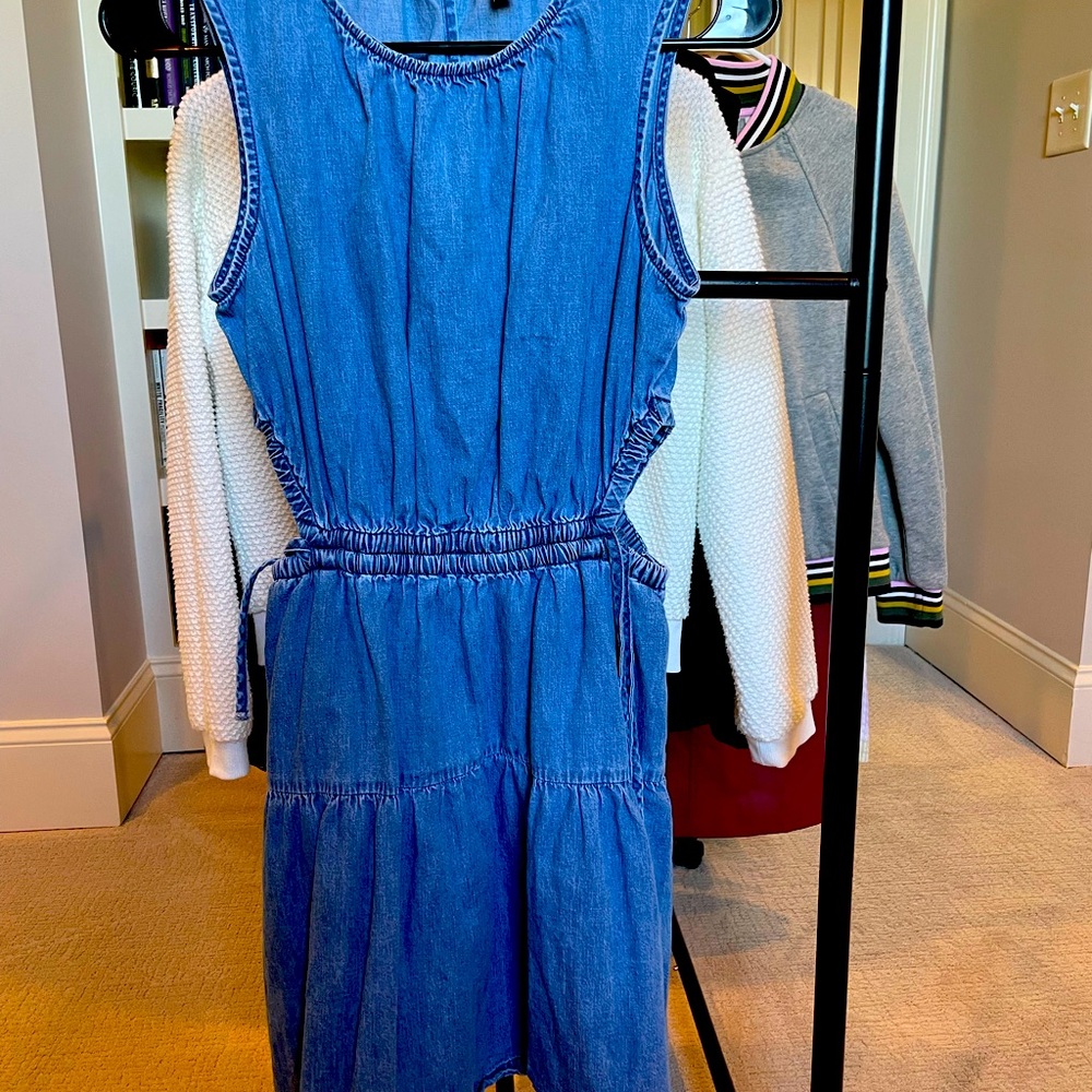 Small petite short denim dress with cute cut outs